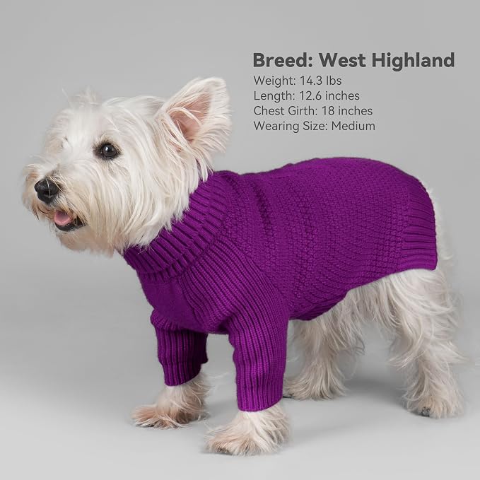 cyeollo Dog Sweater Long Sleeve Knitted Turtleneck Pullover Warm Clothes | Ultra Soft Warm Knit, Full Coverage, 4-Way Stretch for Easy Movement, Easy On & Off, Winter Daily Wear for Small Dogs