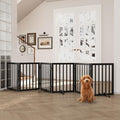 Semiocthome Wood Dog Gates for The House Extra Wide, 6-Panel Freestanding Pet Gates with 4PCS Metal Stands for Doorways and Stairs, 24" H Foldable Dog Fences Indoor, Expands Up to 110" (W)- Black