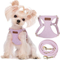Puppytie No Pull XXS Puppy Harness with Multifunction Dog Leash,Soft Adjustable No Choke Escape Proof Pet Harness Vest,Light Purple,XXS