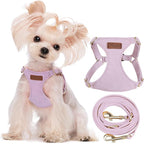 Puppytie No Pull XXS Puppy Harness with Multifunction Dog Leash,Soft Adjustable No Choke Escape Proof Pet Harness Vest,Light Purple,XXS