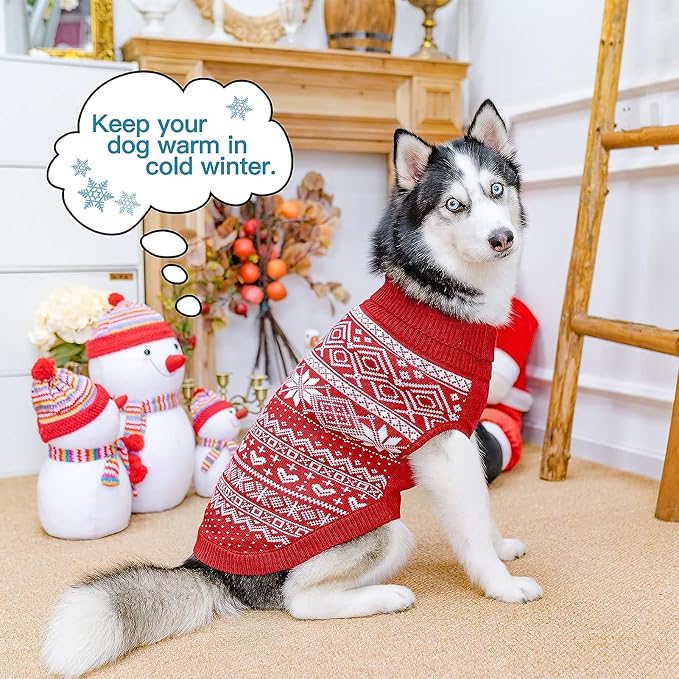 HOMIMP Dog Sweater Argyle - Warm Sweater Winter Clothes Puppy Soft Coat, Ugly Dog Sweater for Small Medium and Large Dogs, Pet Clothing Boy Girl Red