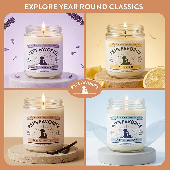 Pet's Favorite Pet Odor Candle, Clean Burning, Long Lasting Oak Scented Candle with a Natural Fiber Wick and 70 Hour Burn Time, Oak and Moss - Pack of 1
