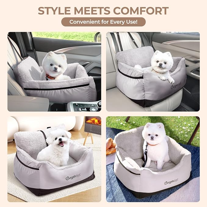 BurgeonNest Dog Car Seat for Small Dogs & Cats Under 25 lbs, Black Grey