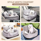 BurgeonNest Dog Car Seat for Small Dogs & Cats Under 25 lbs, Black Grey