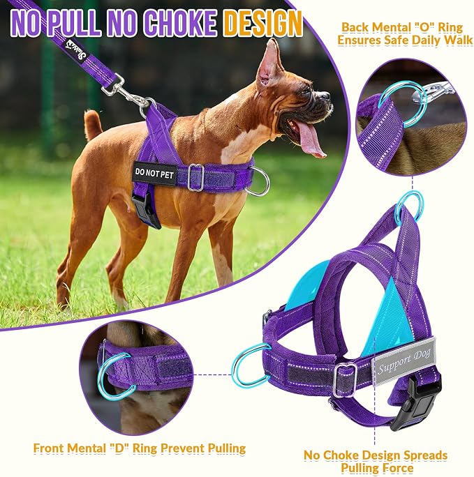 SlowTon No Pull Dog Harness - Heavy Duty Dog Harness and Leash Set for Medium Large Dogs, Reflective Tactical Harness with Soft Padded and Front Clip for Easy Walk and Training (PU, M)
