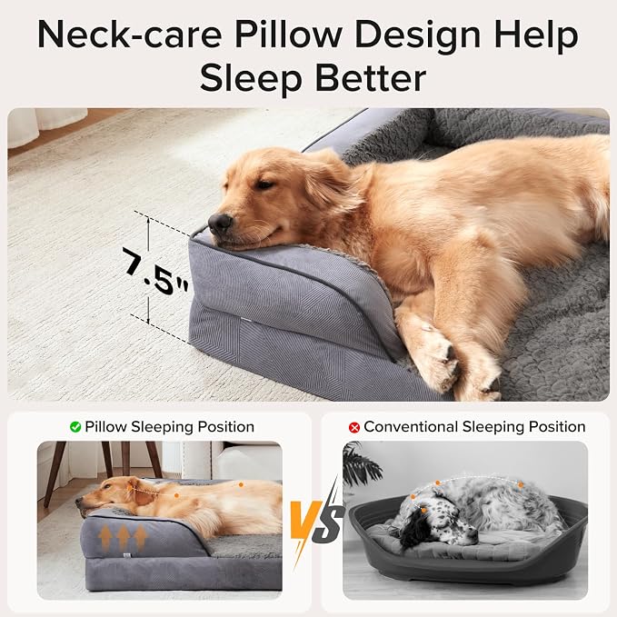 INVENHO Jumbo Orthopedic Dog Bed for Extra Large Dogs, Waterproof, Egg-Crate Foam Dog Couch Bed with Washable Removable Cover, Waterproof Lining and Nonskid Bottom