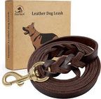 FAIRWIN Braided Leather Dog Training Leash 6 Foot - Military Grade Heavy Duty Dog Leash for Large Medium Small Dogs (Brown, M:5/8" x 6ft)