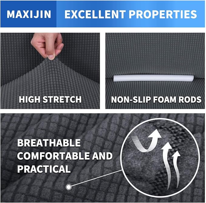 MAXIJIN Super Stretch Couch Cover for 3 Cushion Couch, 1-Piece Universal Sofa Covers Living Room Jacquard Spandex Furniture Protector Dogs Pet Friendly Fitted (Large, Gray)