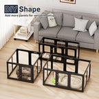Jalove Dog Playpen, 24" Acrylic Plastic Pet Playpen with Door, Puppy Playpen, Indoor Dog Pen, Foldable, Customizable, Black 2 PCS