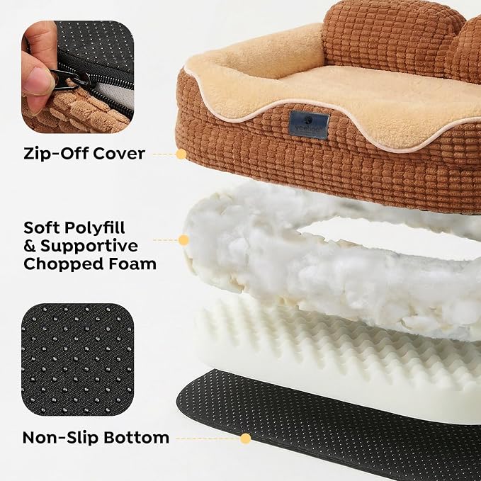 Veehoo Square Small Dog Bed, Orthopedic Dog Bed Washable Couch Sofa, 24" | Washable Dog Bed for Indoor, Egg-Crate Memory Foam Dog Bed with Sides, Removable Cover, High Back Non-Slip Bottom