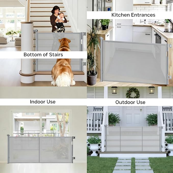 Retractable Baby Gate,Mesh Baby Gate or Mesh Dog Gate,34" Tall,Extends up to 55" Wide,Child Safety Gate for Doorways, Stairs, Hallways, Indoor or Outdoore (Gray, 55''Wide 34''Tall)