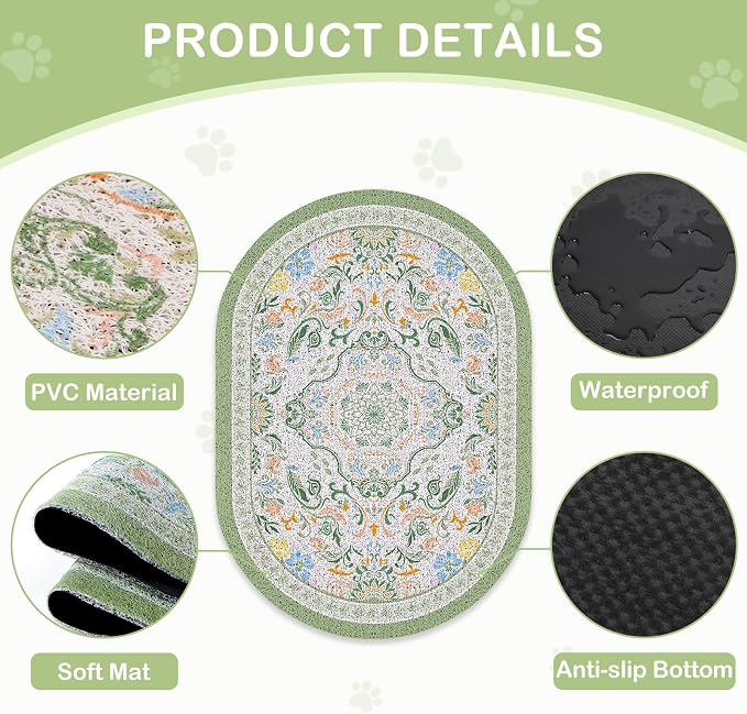 Bienbee Cat Litter Mat, 24" x 15" Dense Trapping Mesh for Litter Boxes | Litter Box Mat with PVC Mesh, Waterproof &Urineproof, Non-Slip Grip, Soft On Kitty Paws and Easy to Clean to Protect Floor