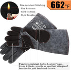 RAPICCA Animal Handling Gloves, Bite Proof Double Leather, 16 in Grey-Black | For Dog, Cat, Bird, Falconry, Snake & Reptile Handling; Vets, Groomers & Animal Control Teams