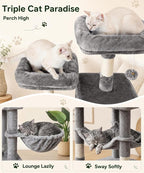 AMHANCIBLE 70 Inch Cat Tree for Large Cats, Multi-Level Cat Tower | Cat Houses & Tree Tower with 2 Condos, 8 Sisal Posts & Hammock for Indoor Cats Large Adult, Grey