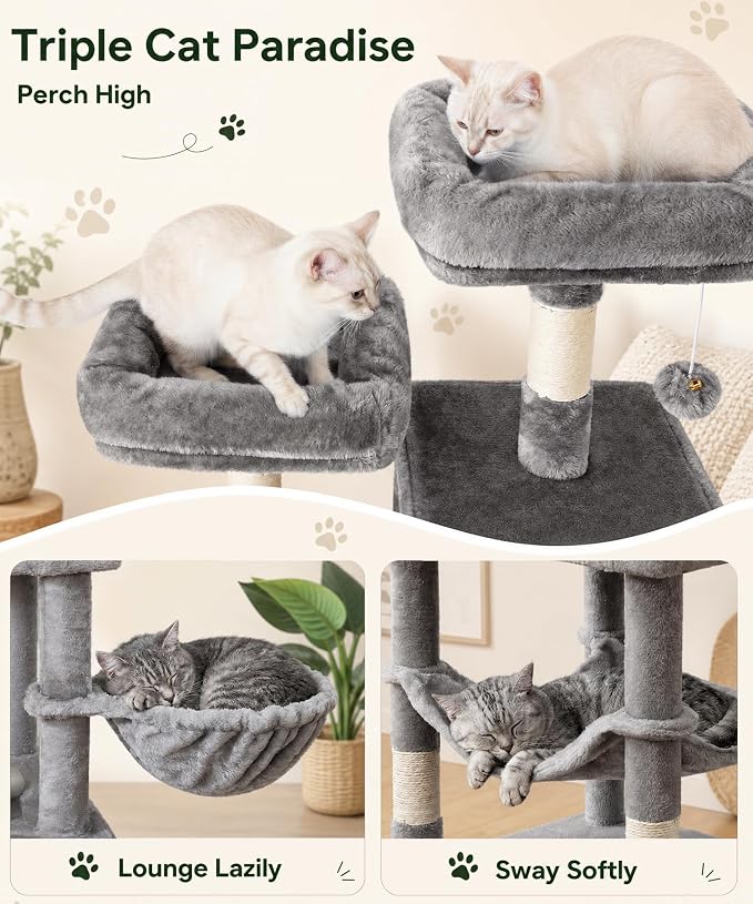 AMHANCIBLE 70 Inch Cat Tree for Large Cats, Multi-Level Cat Tower | Cat Houses & Tree Tower with 2 Condos, 8 Sisal Posts & Hammock for Indoor Cats Large Adult, Grey