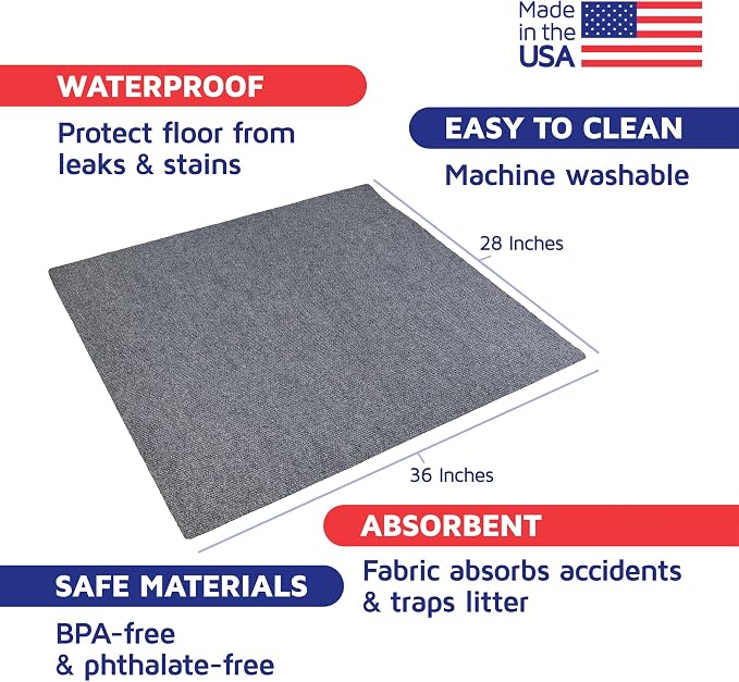 Cat Litter Mat by Americat – 36 x 28 Inches Machine Washable for Easy Clean, Waterproof & Made in USA – X Large Mat Traps Litter Around Cat Litter Box & Protects Floors