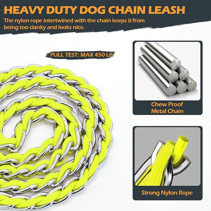 S-ETOVUS-Chain Dog Leash, Bite-Proof Metal Leash, with Padded Handle | Three Sizes 7.25FT/5.2FT/4FT, Woven From Nylon Rope And Chain, Durable And Bite-Resistant, Comfortable With Padded Handles