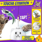 Interactive Cat Toys for Indoor Cats, 360° Automatic Spin Flying Bird Wand | 8cm Suction Cup & Weighted Base, Silicone-Protected Rod, USB Rechargeable with Replaceable Feather & Streamer Attachments