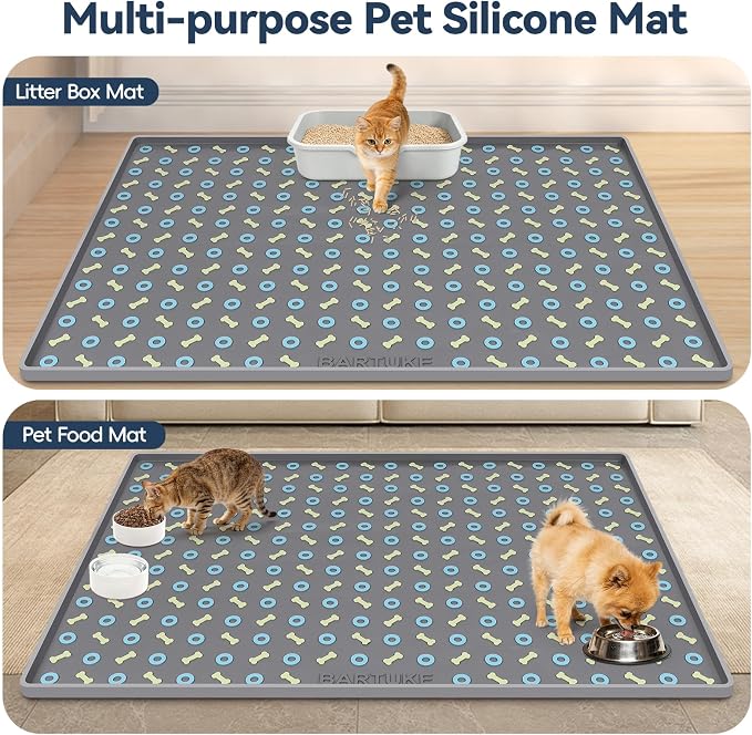 Silicone Cat Litter Mat 40" x 28" Cat Mat for Litter Box, Dark Grey | Extra Large Litter Box Mat, Waterproof Cat Litter Trapping Mat, Non-slip, Leakproof Kitty Litter Mat with Bone Pattern