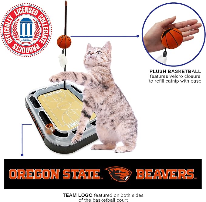Cat Scratch Toy NCAA Oregon State Beavers Reversible Basketball Court Felt/Cardboard Cat Scratcher Toy. Interactive Cat Ball Bell Tracks. 6-in-1 CAT Toy: Cat Wand Poll Catnip-Filled Plush Basketball