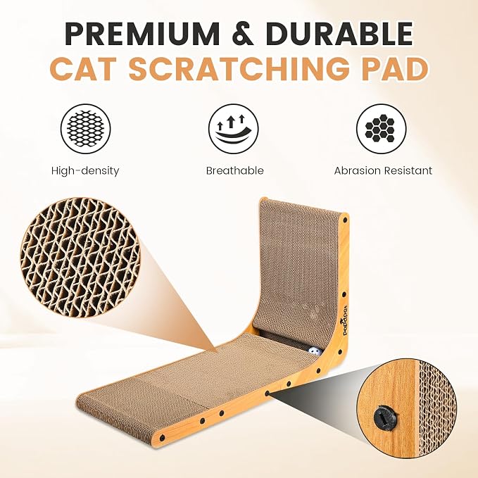 Cardboard Cat Scratcher for Indoor Cats, 26.8 Inch L Shaped Vertical Cat Scratching Board with Ball Cat Toy, Large Cardboard Cat Scratcher Pad