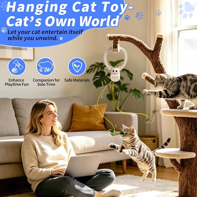 Interactive Cat Toys for Indoor Cats, Door Hanging Flying Bird Feather Toy | USB Rechargeable Automatic Cat Enrichment Toy for Exercise and Mental Stimulation, Keeps Kittens and Adult Less Bored