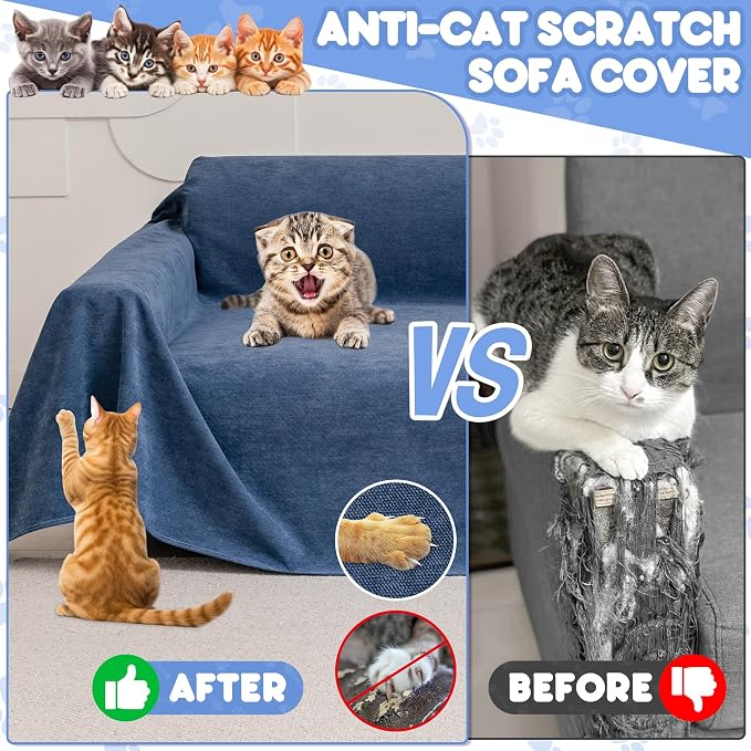 Loiion Cat Scratch Proof Furniture Protector Waterproof Sofa Cover 150"x71" | Pet-Friendly Couch Protector, Anti-Scratch & Anti-Slip Sofa Cover For Cats Dogs Kids, Machine Washable