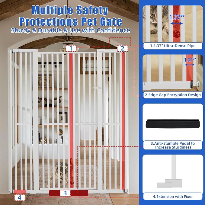 SHYUJAJIE 71 Inch Extra Tall Pet Gate for Cats | 29.92"-48" Adjustable Wide Dog Gates,Pressure Mounted Walk Through Tall Pets Gate for Doorways,Hallway,Stairs,Black