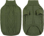 Queenmore Small Dog Pullover Sweater, Cold Weather Cable Knitwear, Classic Turtleneck Thick Warm Clothes for Chihuahua, Bulldog, Dachshund, Pug (Army Green, Medium)