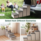 Love's cabin Dog Stairs for High Bed, Foldable Pet Stairs for Small Medium or Large Dogs Puppy with Storage for Bed or Couch, Cat Dog Steps Ramp with Zip up to 200 lbs, Light Grey, 4 Steps