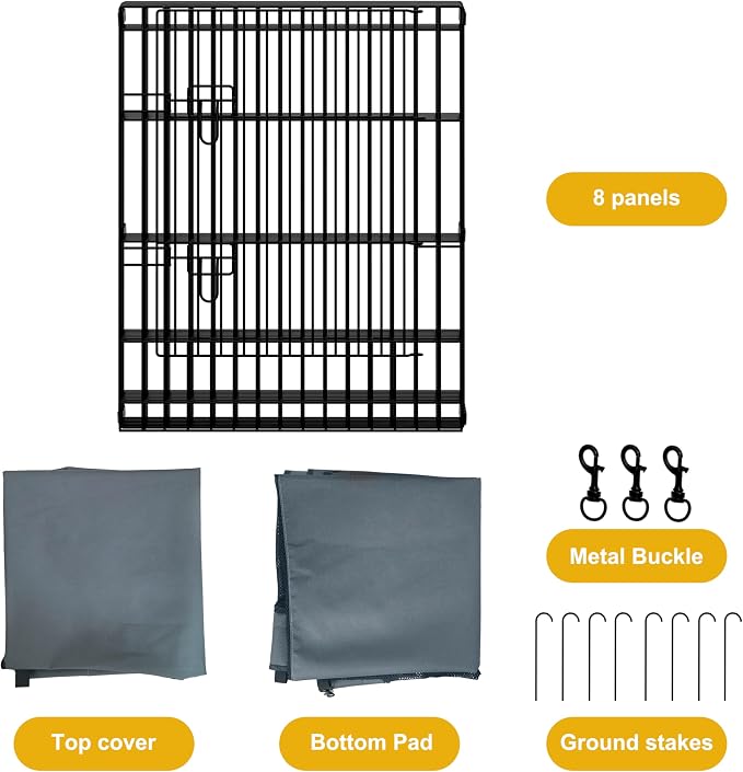 Dog Playpen with Top Cover and Bottom Pad,Foldable Playpen,8 Panels 30" H | Metal Puppy Play Pen,with Door for Indoor Outdoor,Pet Exercise Fence for Small Medium Animals