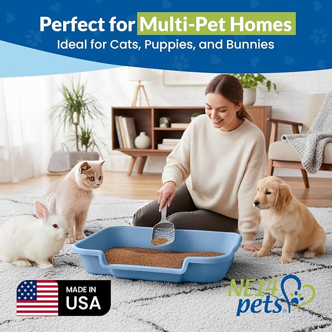 KittyGoHere Senior Cat Litter Box Made in USA 2 Pack, Large Little Boy Blue | Open Top Low Entrance Kitty Litter Box, Lightweight Low Entry Large Litter pan, Durable Design for Easy Cleaning