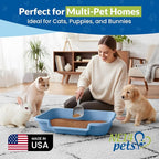 KittyGoHere Senior Cat Litter Box, Large with Jumbo Scoop, Little Boy Blue | Open Top Low Entrance Kitty Litter Box With Long-handle Jumbo Scoop, Lightweight Low Entry Litters Box, Durable, Made in USA