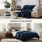 gogobunny Waterproof Bed Blanket, Reversible Sherpa Fleece Throw Blanket for Dog Puppy Cat, Furniture Cover Protects Bed Couch Sofa from Liquid Pee and Pet Fur (Navy Blue, 90x108 inches)