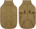 Queenmore Small Dog Pullover Sweater, Cold Weather Cable Knitwear, Classic Turtleneck Thick Warm Clothes for Chihuahua, Bulldog, Dachshund, Pug (Light Brown, Medium)