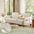 Soft Boho Quilted Couch Cover with Pockets for Extra-Large Sofa, Anti-Slip Boho Sofa Covers Washable for 3 Cushion Pet Friendly, Oversized Sofa Cover Water-Repellent (X-Large Sofa 78", Beige)