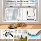Full Glass Cat Door for Window,28.5"-32" Adjustable Width,1-Min Install | 4 Locking Modes,Aluminum Frame,HD Glass,Magnetic Closure,Weatherproof Sliding Pet Door Window Insert for Cats