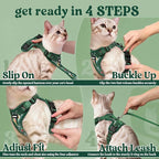 rabbitgoo Cat Harness and Leash Set, Escape Proof Vest, Rainforest Green | Soft Breathable Mesh, Easy Adjustable Fit, Snap Buckles, Sturdy Clip, Reflective Strips, for Small & Average Cats Walks, Xs