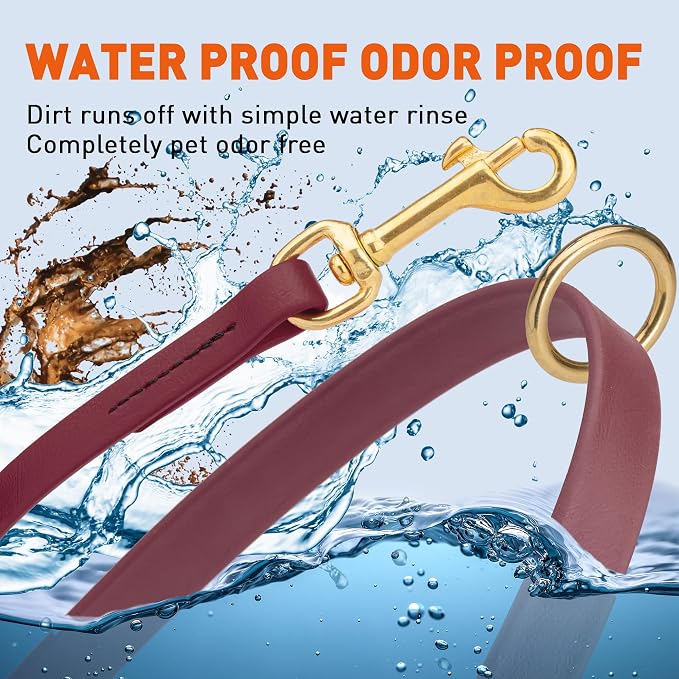 Viper Biothane K9 Working Dog Leash Waterproof Lead for Tracking Training Schutzhund Odor-Proof Long Line with Solid Brass Snap for Puppy Medium and Large Dogs 6ft, Merlot Burgundy