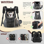 WOYYHO Pet Dog Carrier Backpack with Windows Ventilated Dog Backpack | Top & Side Windows, Ventilated Design, Safety Belt, Small Dog Front Backpack, for Travel Hiking Outdoor, Upgraded Black, M