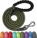 NTR 6FT Heavy Duty Olive Rope Dog Leash with Swivel Lockable Hook and Comfortable Padded Handle for Small to Large Dogs - Training, Playing, Camping, or Backyard
