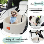 Lealchum Dog Car Seat for Small Dogs Up to 30 Lbs,Ultra Soft Fabric Fill in Comfy Memory Foam,Happy Pet Ride,2 Safety Dog Leashes,Fully Detachable and Washable,Anti Slip Base(Beige)