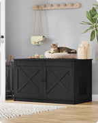 Hzuaneri Cat Litter Box Enclosure, Hidden Litter Box Furniture with Divider | Wooden Cat Cabinet with Removable Dividers, Reversible Entrance Left or Right Side, Cat Washroom, Black CB84704X