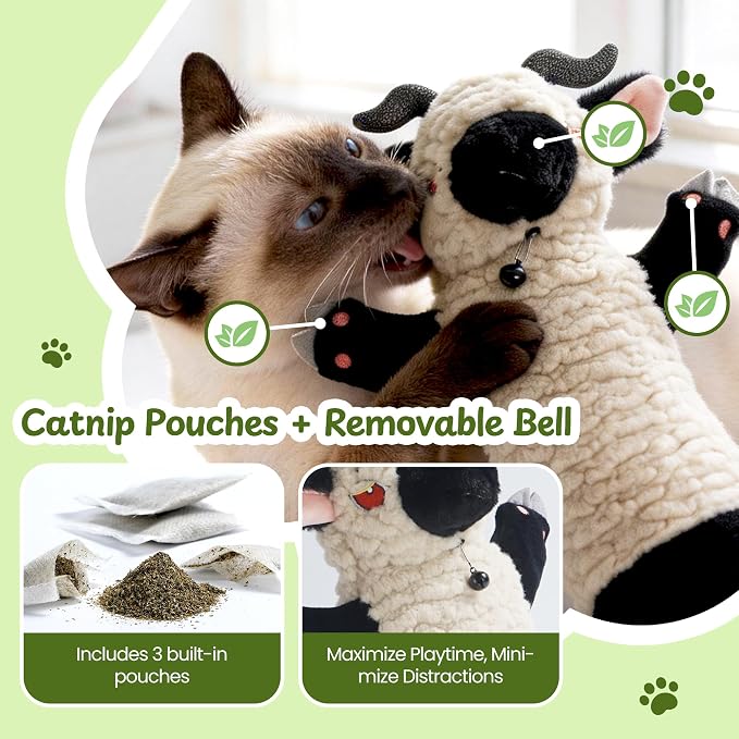 Cat Wrestling Glove, 22 inch Cat Puppet Wrestler with 3 Catnip Pouches & 3 Layer Resistant Protection, Interactive Cat Toy with Removable Bell for Boredom Relief & Mental Stimulation, Goat