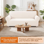 XINEAGE Stretch 3 Seater Slipcover, Non-Slip Pet Couch Cover,Beige White | Washable Furniture Protector, Elastic Bottom, Dogs & Cats Friendly, Scratch-resistant, Fast Setup, High Elasticity