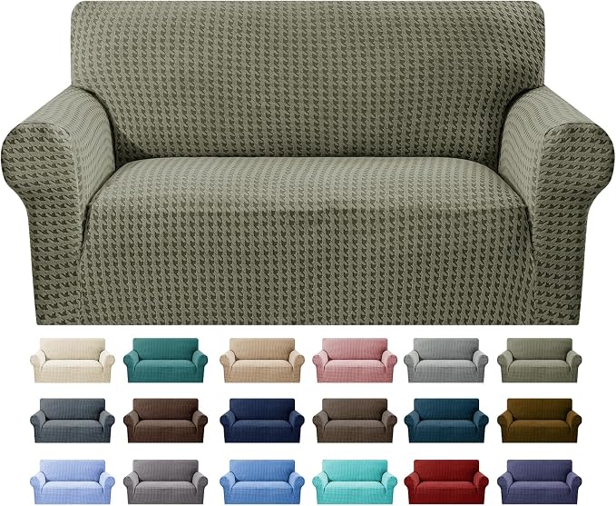 MAXIJIN Stretch Loveseat Couch Cover for 2 Cushion Couch (55"-69" Washable Sofa Slipcovers with Non-Slip Foam & Elastic Strap, Dog Cat Pet Friendly Furniture Protector (Medium, Army Green)