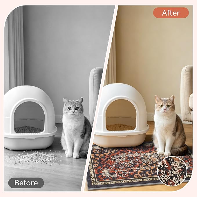 Cat Litter Mat, 24"x15" High-Density PVC Cat Litters Trapping Mat, Waterproof & Non-Slip Backing, Litter Box Catcher, Soft on Kitty Paws, Easy Washable Pet Supplies Brown-Green