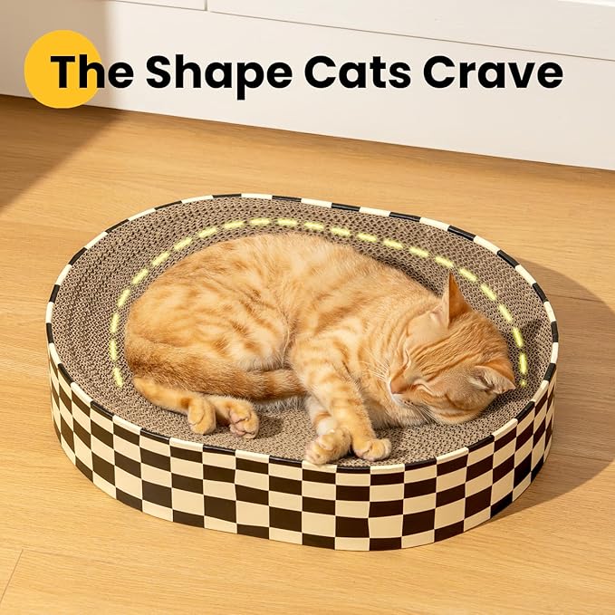 Conlun Oval Cat Scratcher Bed | Scratching Bowl Lounge for Cats | Large | Corrugated Cardboard Pad | Concave Shape | No Mess Enclosed Base | Serves as Couch Furniture Protector