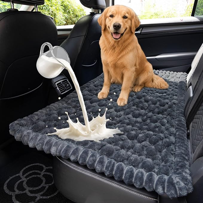 Dog Car Seat Waterproof Bed Cover Nonslip Car Back Seat Soft and Comfortabl | Pet Bed Mat Car Blanket for Travel Backseat Extender Seat Covers Dog Bed for Cars Trucks and SUVs (Grey Cover 23.6” x 51”)
