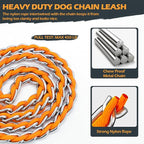 Chain Dog Leash Chew Proof Metal Leash for Medium Large Dogs, Chain Link Dog Anti Chew 5.2FT / 4FT Strong Anti Bite Comfortable Soft Padded Handle (Orange, 5FT(80-150lb))